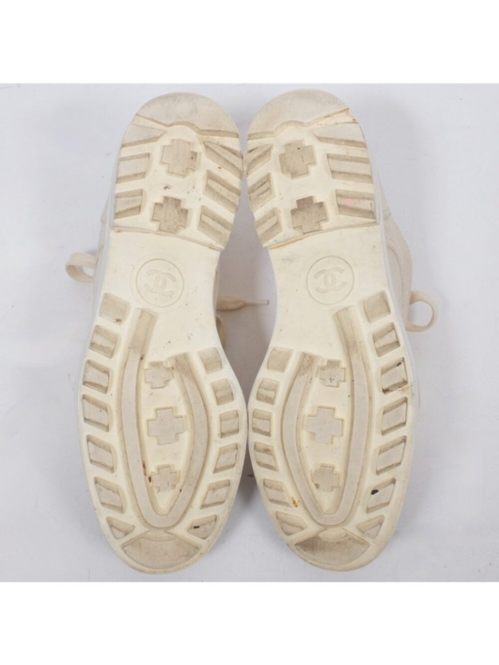 CHANEL shoes 38 US 8 lace up canvas CC logo toecap cream black - Picture 3 of 10